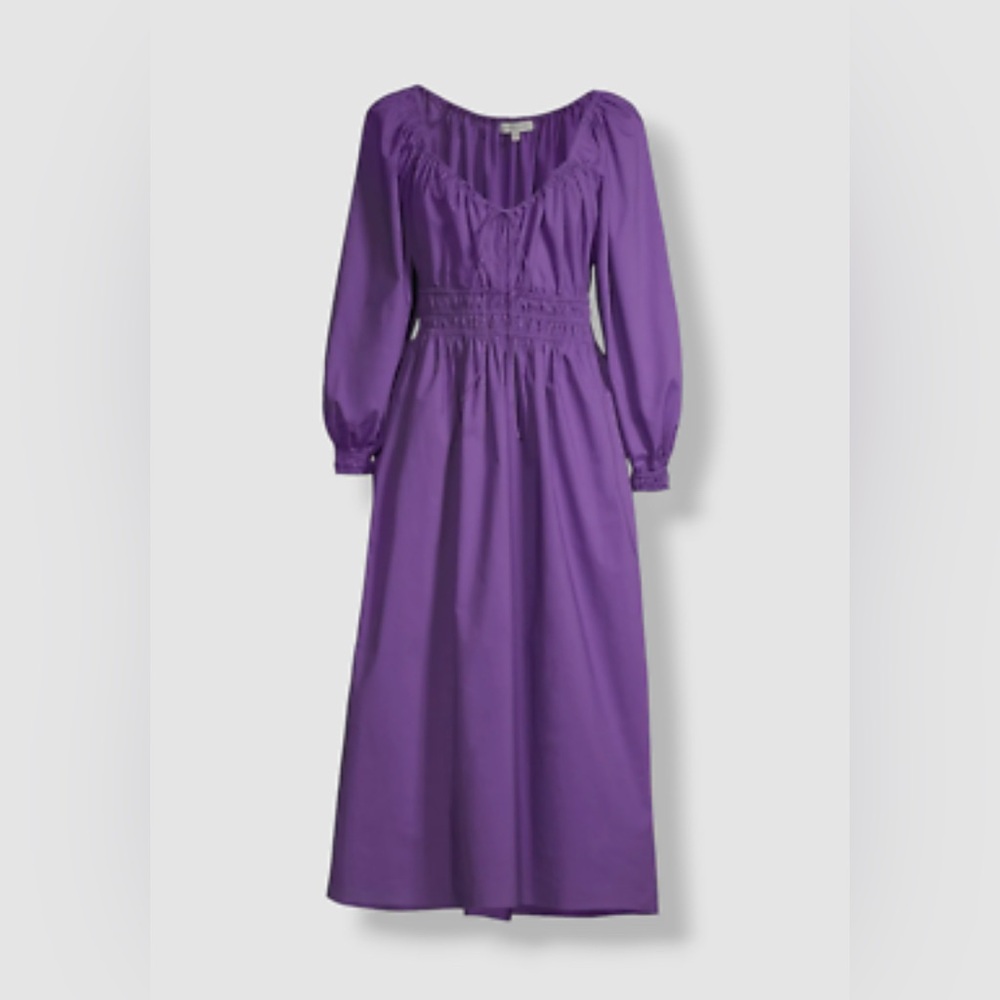 Rebecca Taylor Women's Purple Poplin Smocked Waist Maxi Dress Size L